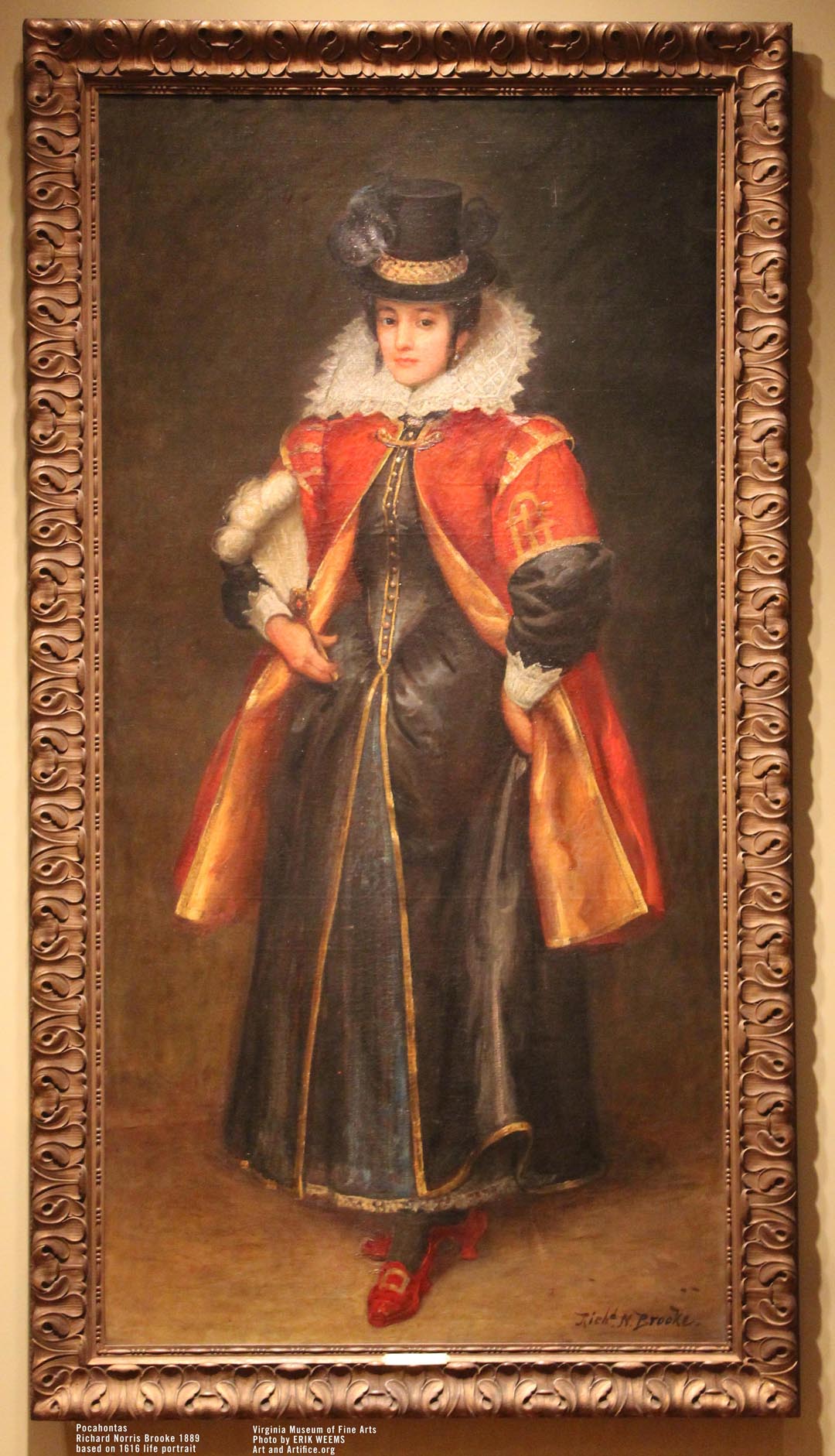 Framed Portrait painting of Pocahontas by Richard Norris Brooke