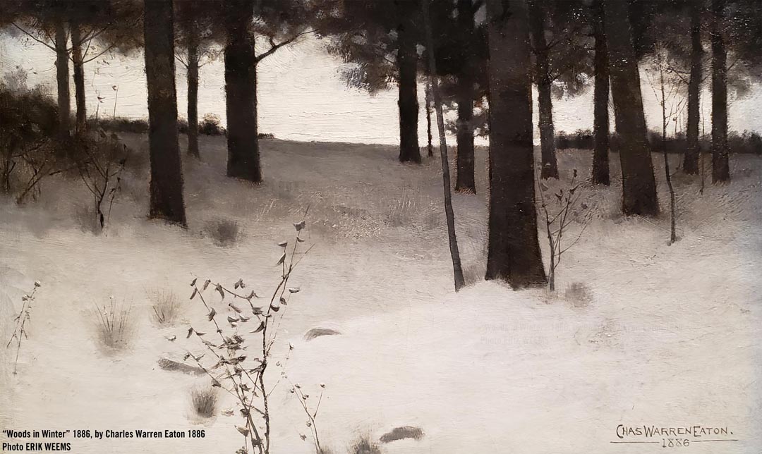 Detail closeup - Woods in Winter by Charles Warren Eaton 1886 - click to enlarge Detail closeup - Woods in Winter by Charles Warren Eaton 1886
